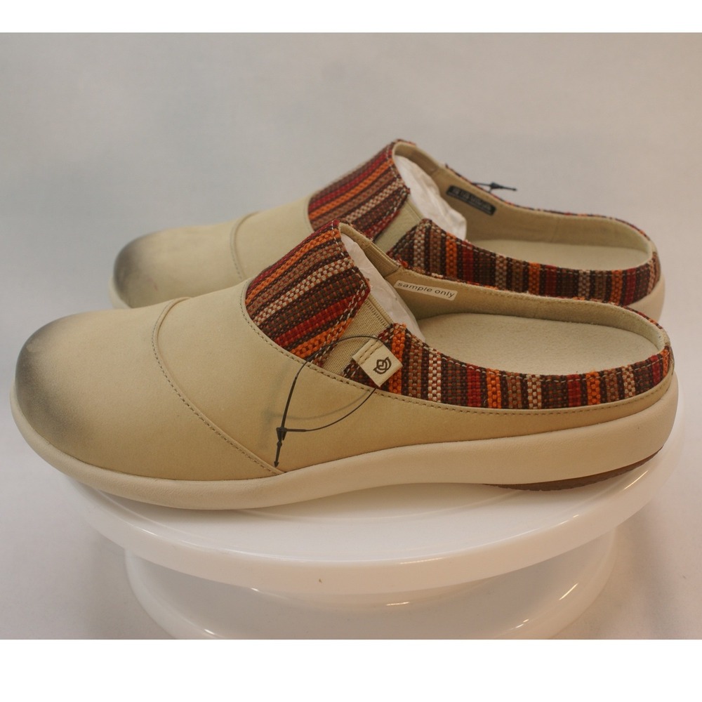 Spenco Siesta Tan Striped Orthotic Mule Clogs Womens 7B CS1436 Sample